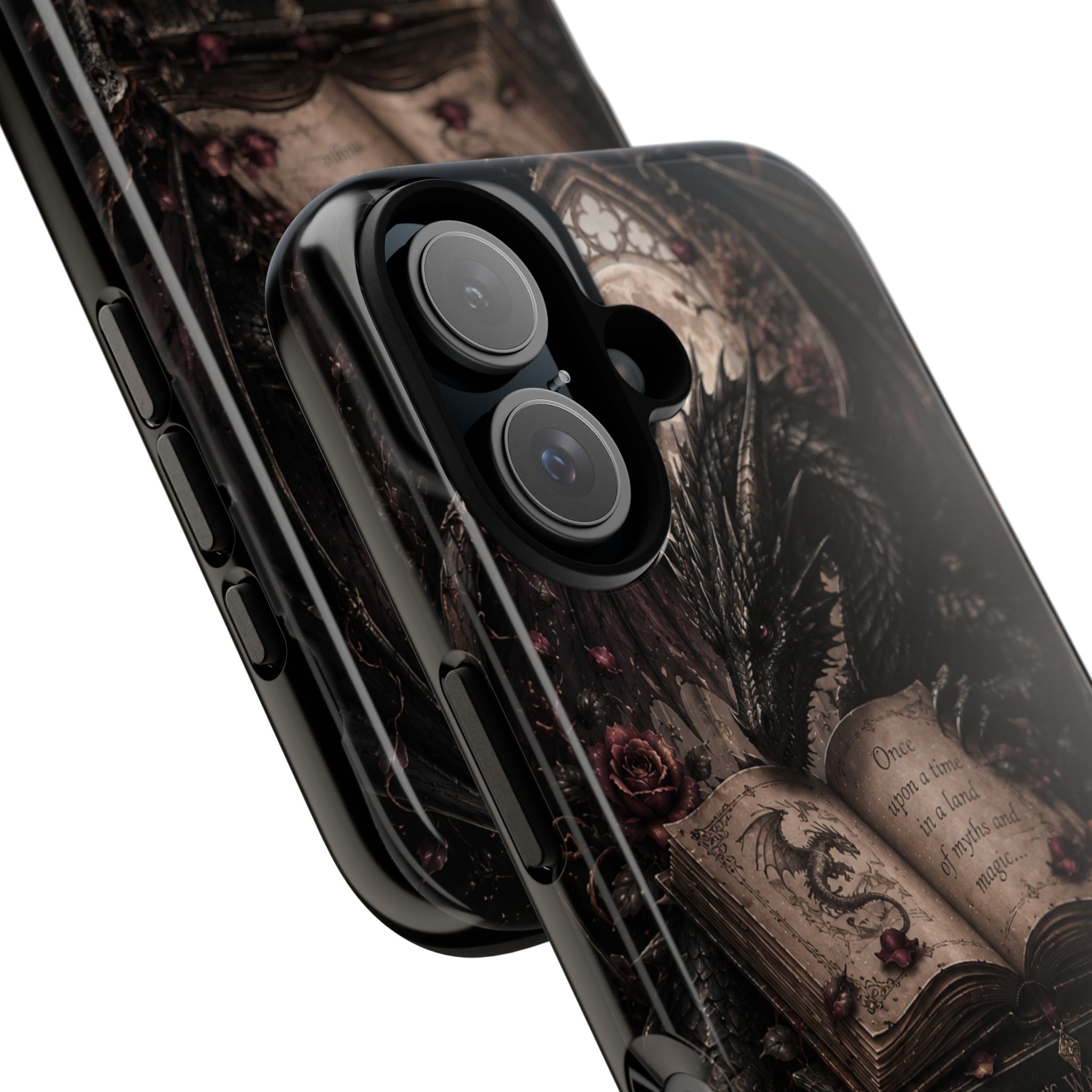 Dragon & Enchanted Books Phone Case — Gothic Fantasy Romantasy Aesthetic