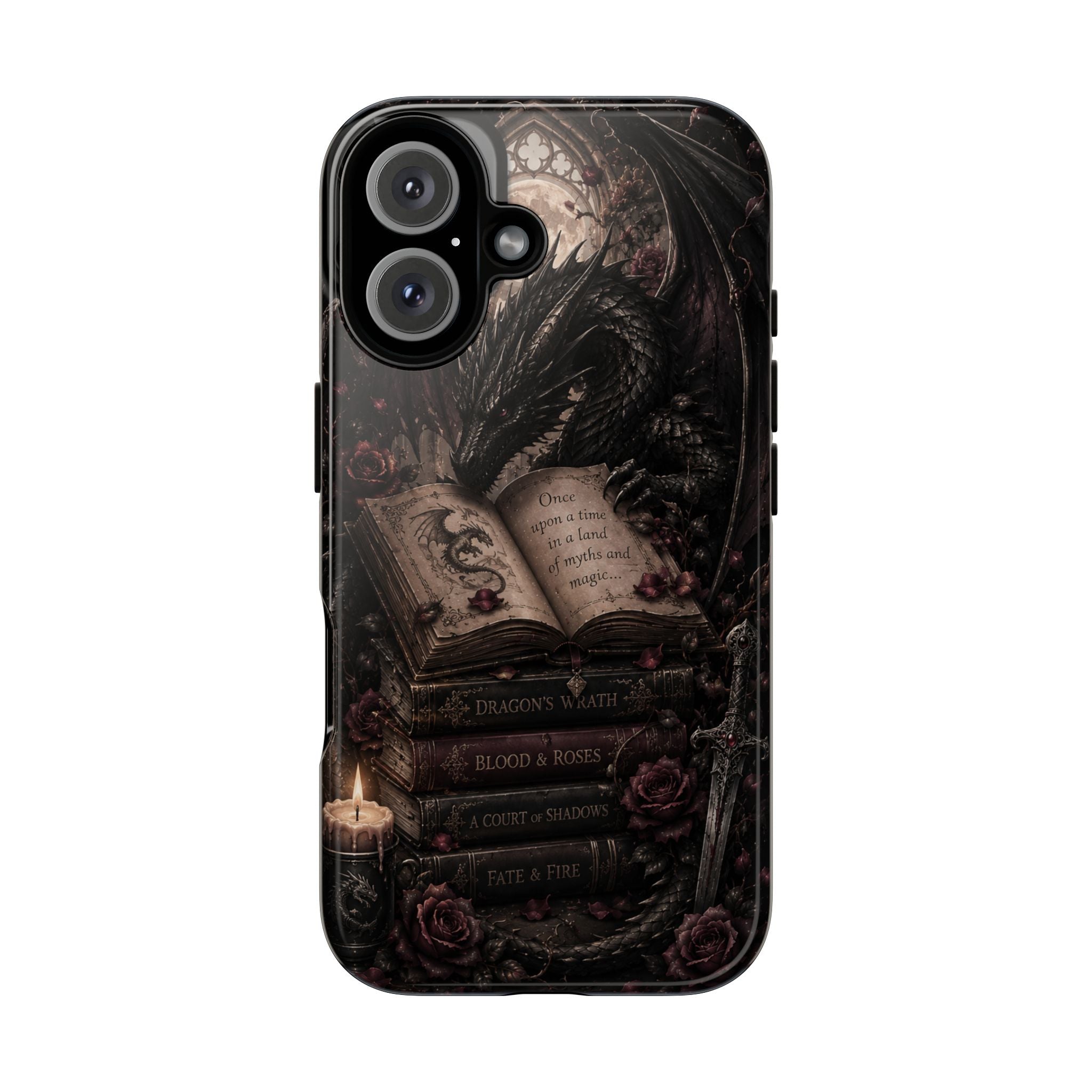 Dragon & Enchanted Books Phone Case — Gothic Fantasy Romantasy Aesthetic