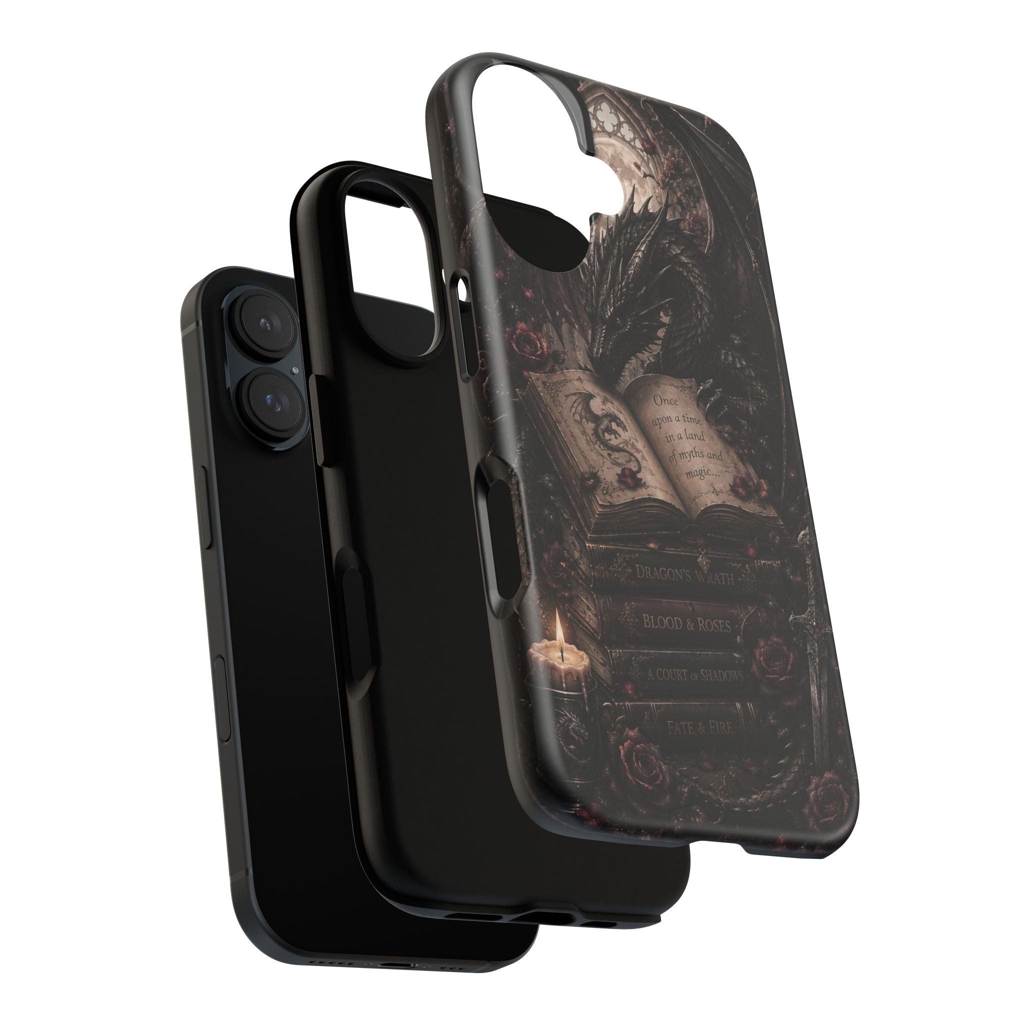 Dragon & Enchanted Books Phone Case — Gothic Fantasy Romantasy Aesthetic