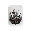 Till Death We Read Ceramic Book Lover Mug — Gothic Skeleton Couple Coffee Cup (11oz & 15oz)