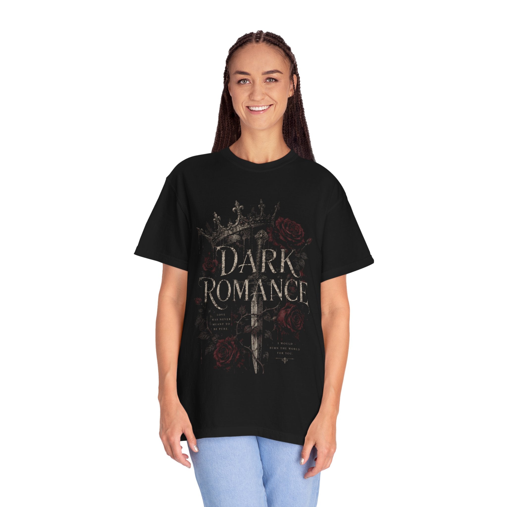 Dark Romance Book Lover Shirt – Gothic Fantasy Romance Tee – Spicy Booktok Reader T-Shirt – “I Would Burn The World For You” Graphic Tee