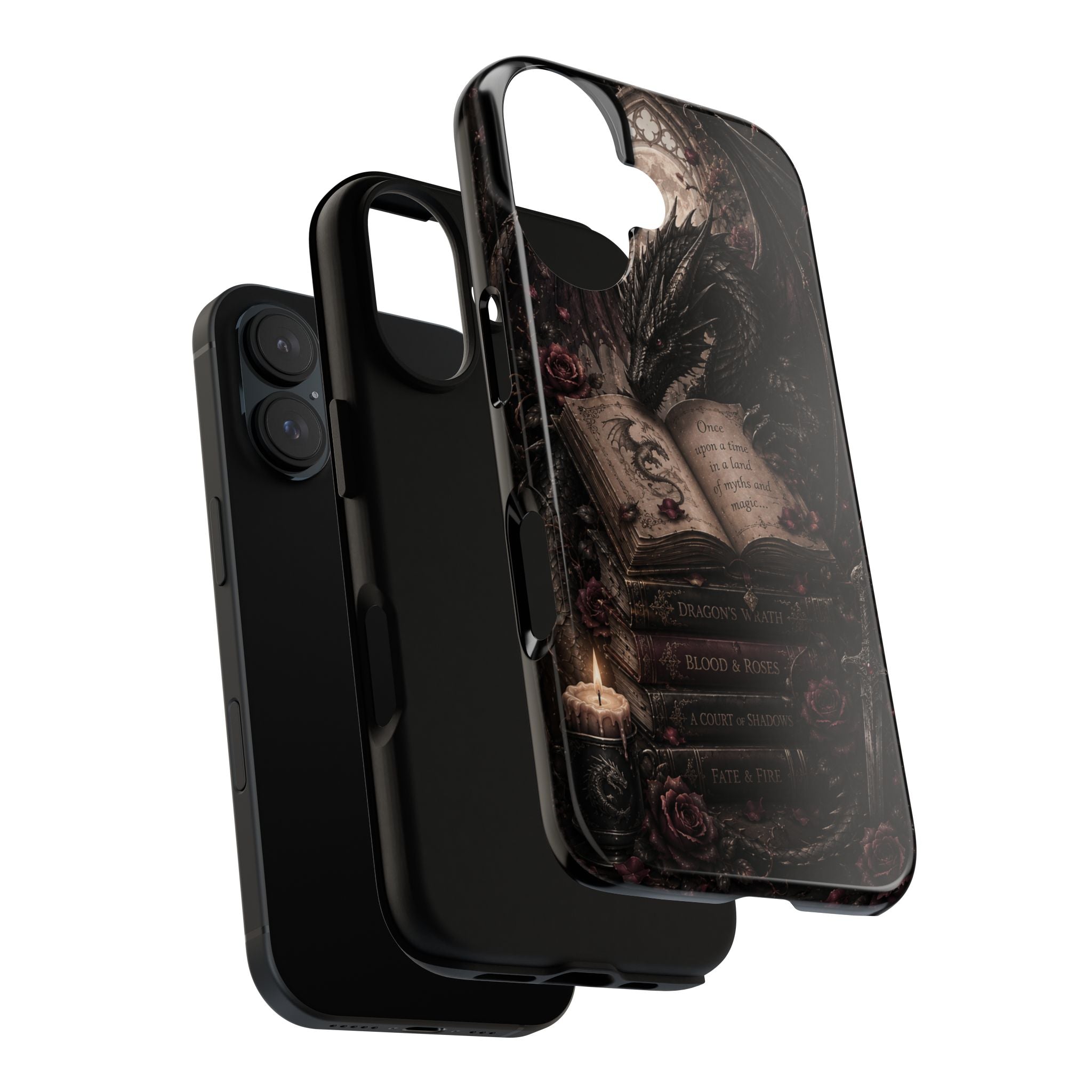 Dragon & Enchanted Books Phone Case — Gothic Fantasy Romantasy Aesthetic