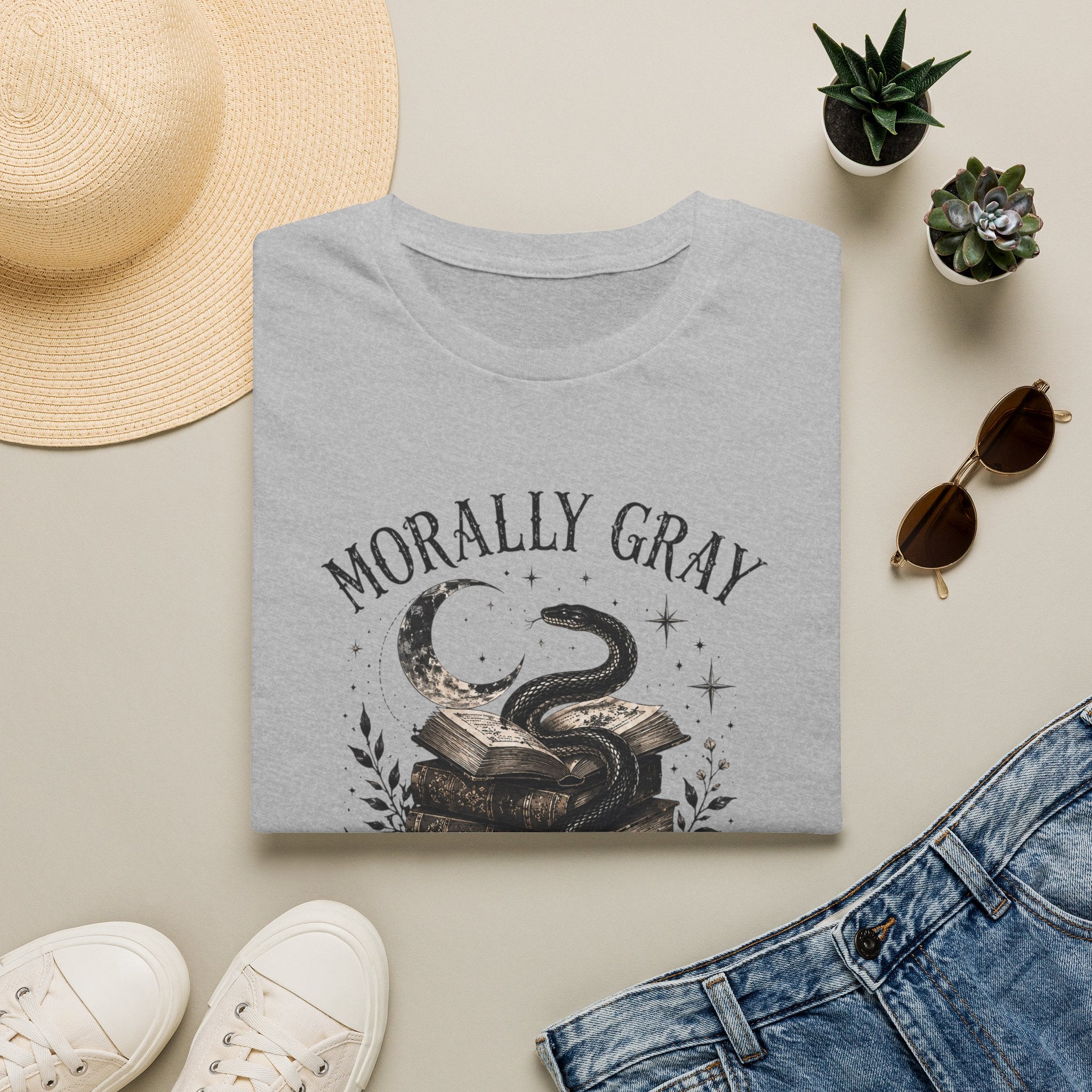 Morally Gray T-Shirt — Witchy Snake & Spellbook Graphic Tee
