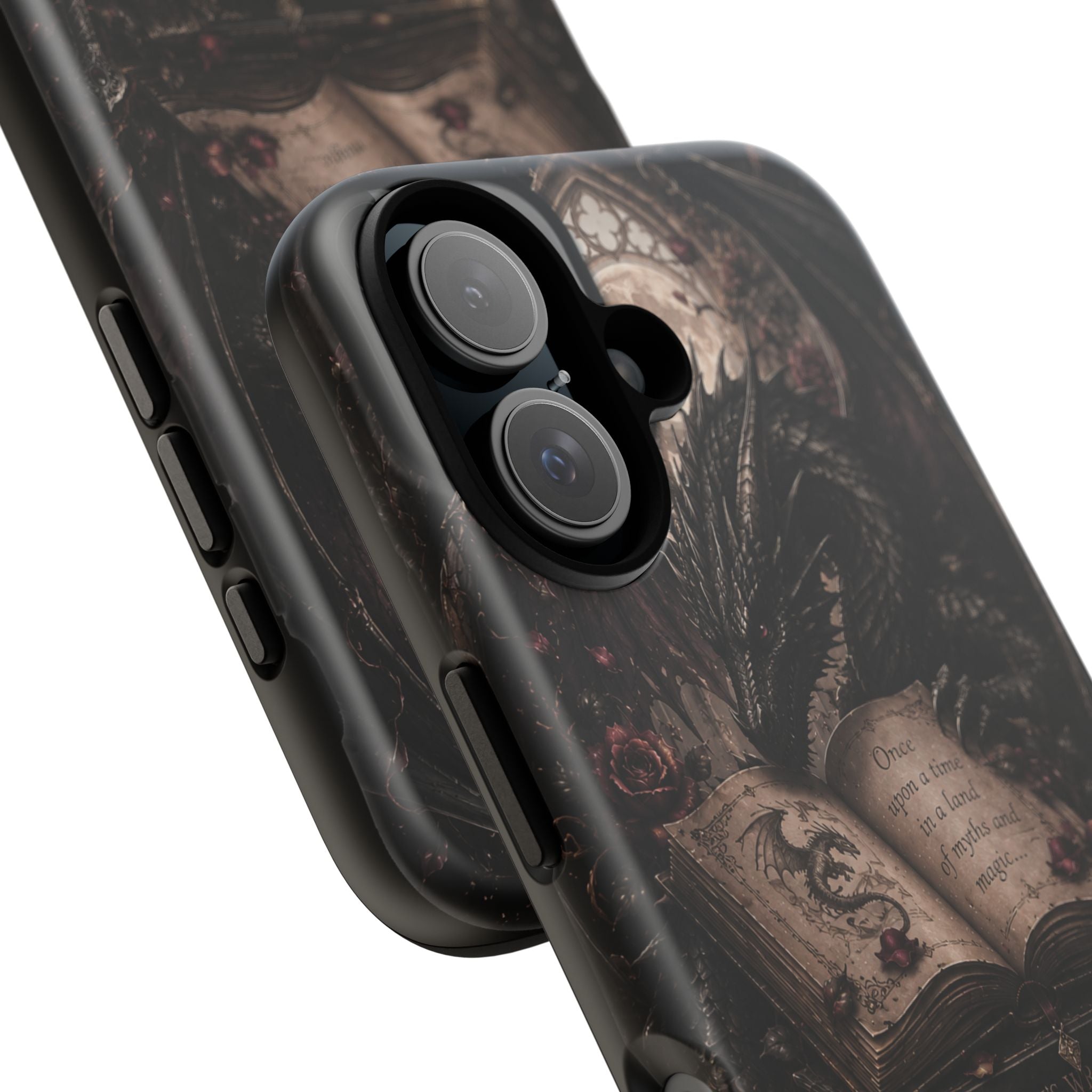 Dragon & Enchanted Books Phone Case — Gothic Fantasy Romantasy Aesthetic