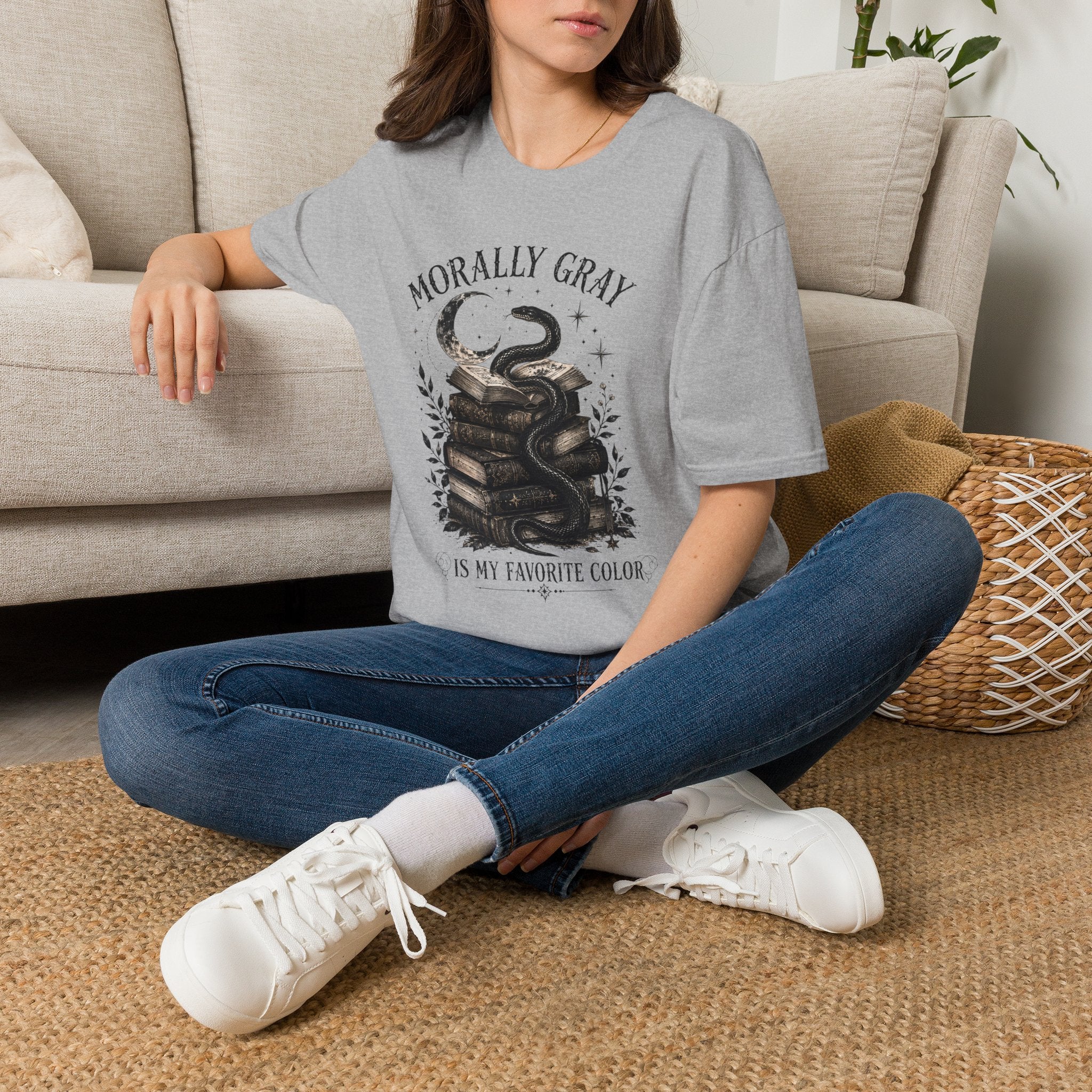 Morally Gray T-Shirt — Witchy Snake & Spellbook Graphic Tee