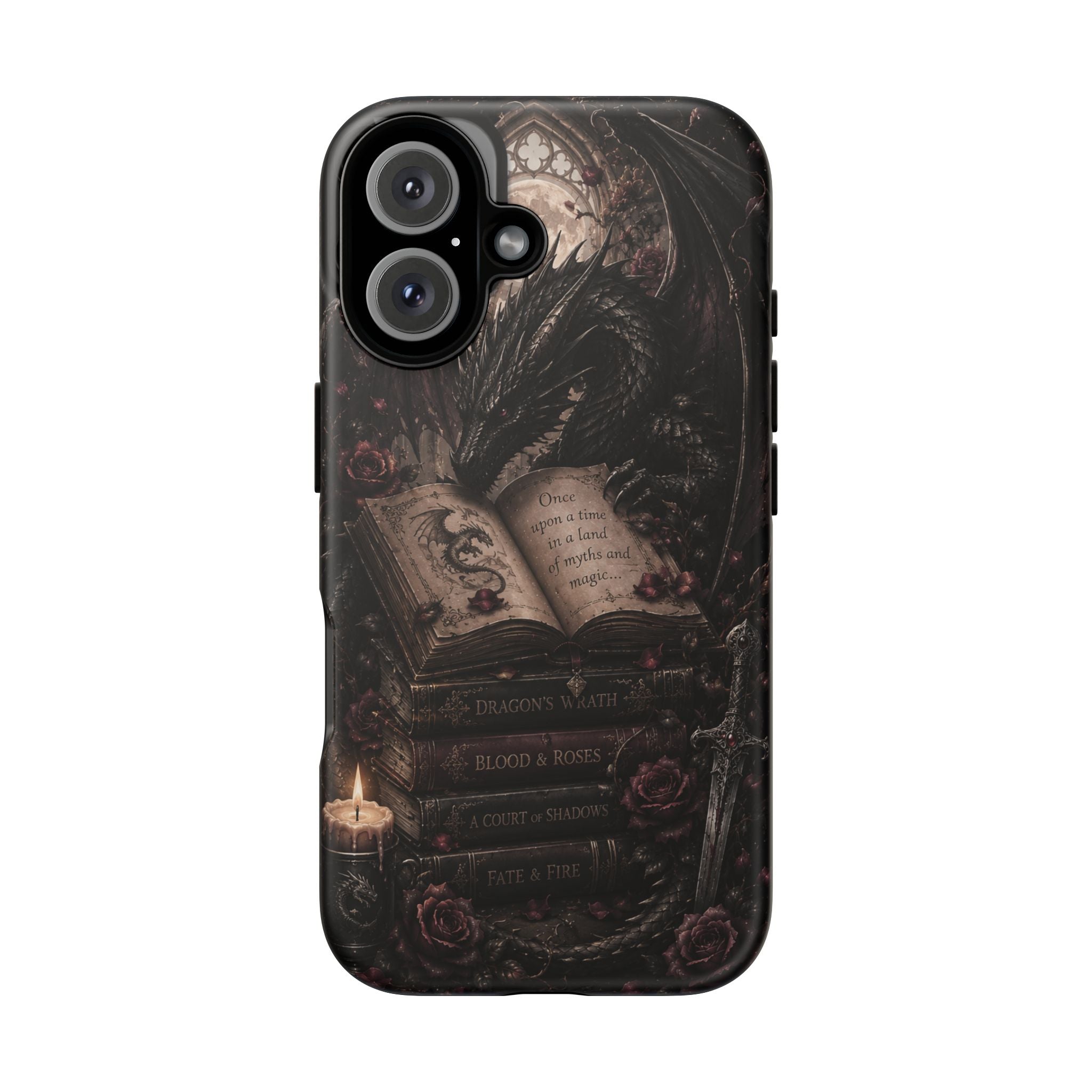 Dragon & Enchanted Books Phone Case — Gothic Fantasy Romantasy Aesthetic
